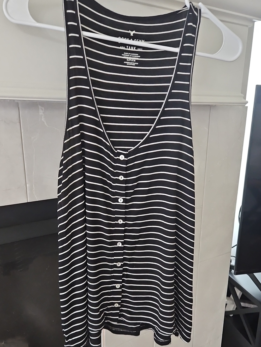 aerie Black & White Striped Button-Front Tank
